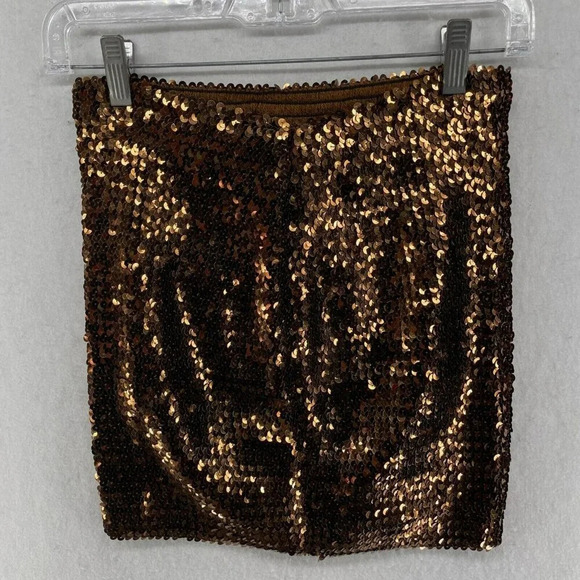 Asos Skirt Women's Sz 6 Gold Sequin Mini Bandage High-Rise Elastic Waist Stretch - Picture 2 of 7